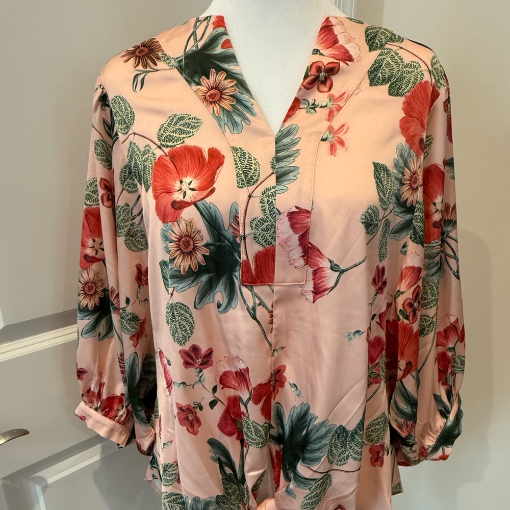 Chico's Floral Blouse - Coral and Green